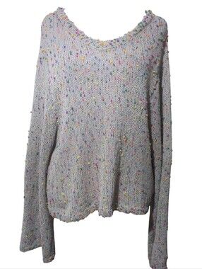 Judith March Light Gray Speckled V-Neck Sweater Wide Sleeve Size S